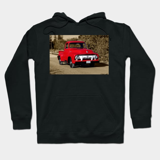 Red Truck On Road Hoodie by Robert Alsop